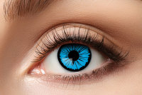 Farbige blue star Kontaktlinsen. Blaue Jahreslinsen.