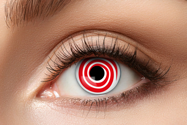 Red Spiral Kontaktlinsen. Rote Motivlinsen.