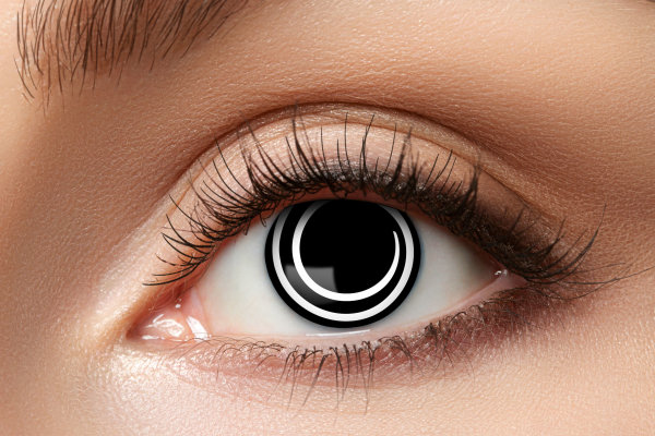 Wochenlinsen Black Spiral. Hypnotisierende schwarz-weiße Kontaktlinsen