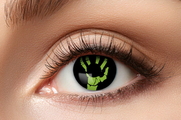 Green Hand Kontaktlinsen. Skeletthand Motivlinsen.