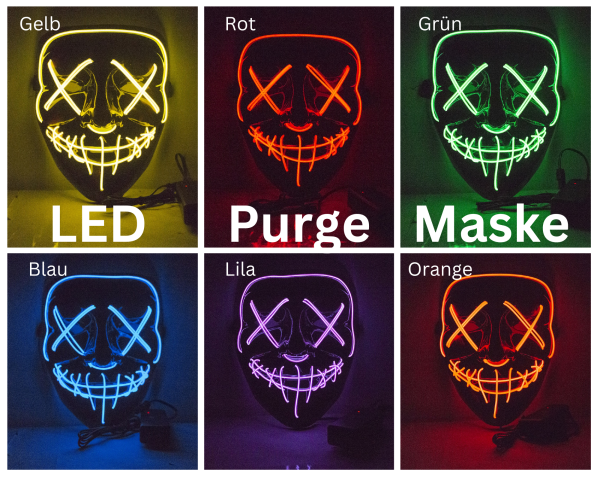 LED Purge Masken Schwarz verschiedene Farben Horror Masken