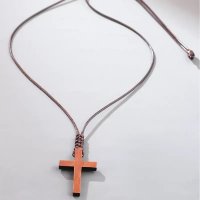 Halskette Halsband hölzernes Kreuz einstellbar Glaube Religion
