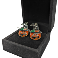 Halloween Ohrhaken im Kürbis mit Hut Design orange...