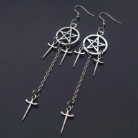 Ohrringe Pentagram mit Schwerter Drop Chain Gothic Punk...