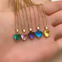 Halskette Gold mit Herz Anhänger aus Edelstein verschiedene Farben