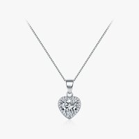 925 Sterling Silber Halskette mit Herz Edelstein Anhänger kristallweiß