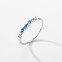 Schmaler 925 Sterling Silber Ring mit blauen und weißen Edelsteinen