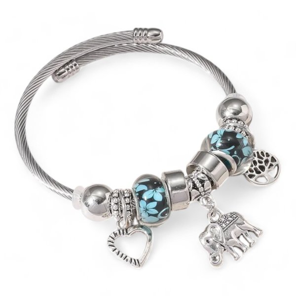 Verspielte Silber Armkette Anhänger Elefant Baum Herz Kugeln Armband